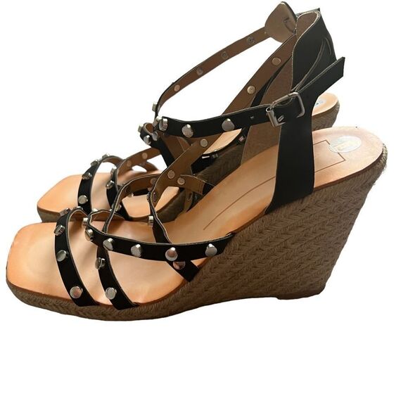 Dolce Vita Wedge Sandals Womens 10 Black Studded Espadrille Strappy Shoes - Picture 4 of 7